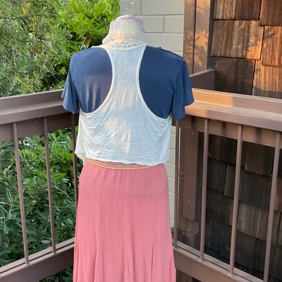 Cream lace Rayon open front  high low hem sleeveless vest like blouse Medium - Picture 5 of 11